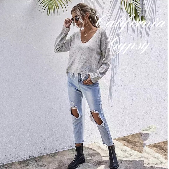 LAST ONE Frayed Confetti Distressed Knit Sweater - Picture 8 of 12